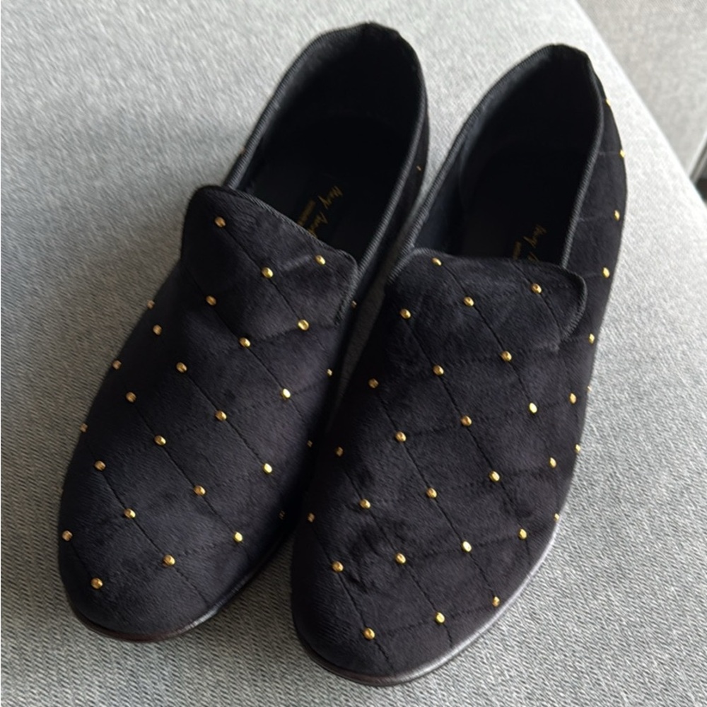 May Anthony Black Quilted Loafers with Gold studs